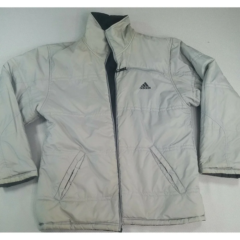 Adidas 90's Vintage Reversible Jacket Size M Black Grey 3 stripe 100% Polyester‎